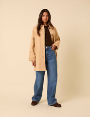Camel Single Breasted Cropped Trench Coat