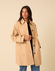 Camel Single Breasted Cropped Trench Coat
