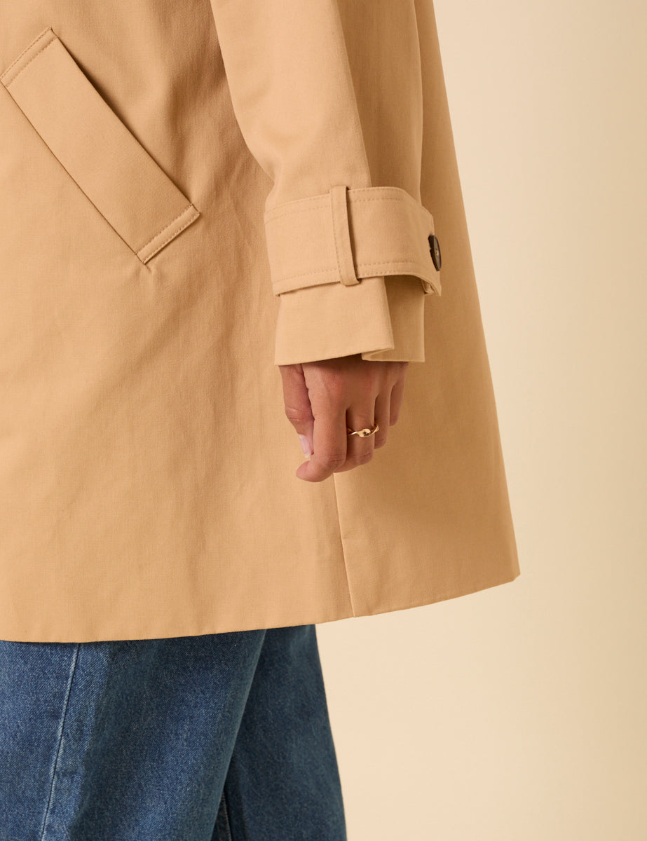 Camel Single Breasted Cropped Trench Coat