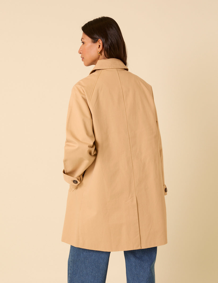 Camel Single Breasted Cropped Trench Coat