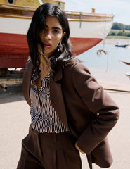 Chocolate Brown Double Breasted Relaxed Blazer