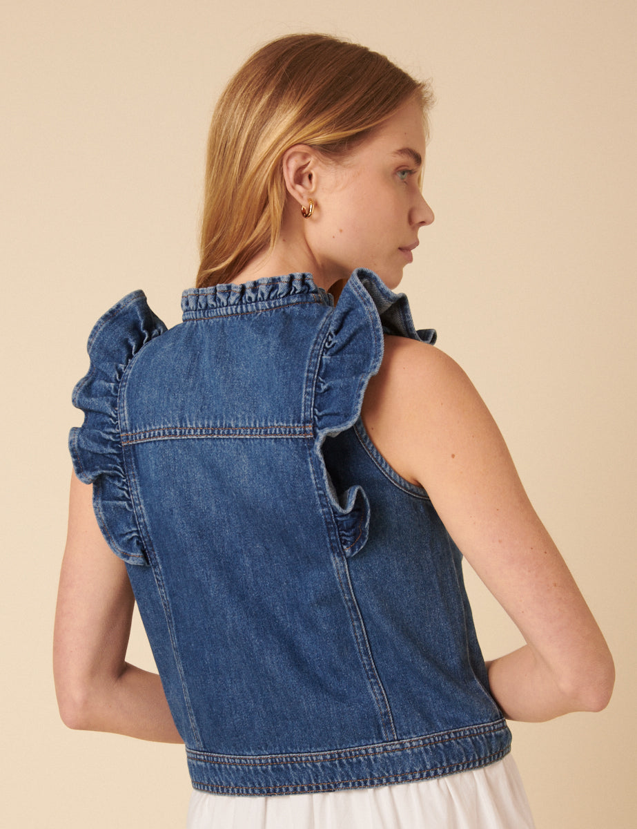 Blue Denim Frill Waistcoat