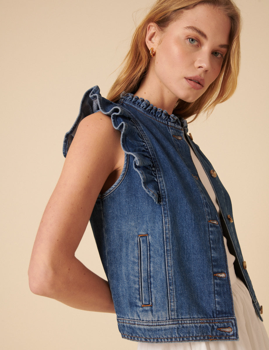 Blue Denim Frill Waistcoat