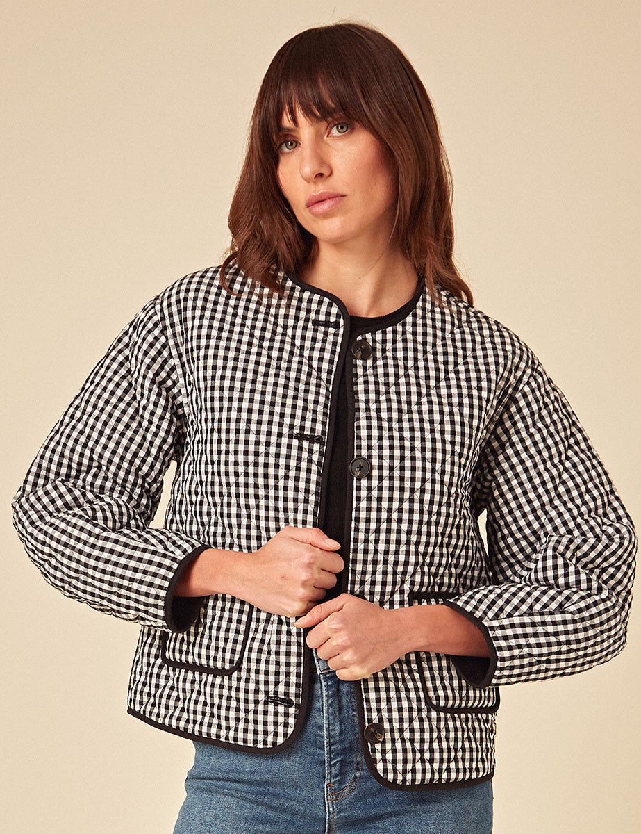 Black Gingham Reversible Quilted Jacket