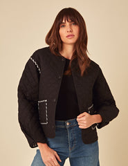 Black Gingham Reversible Quilted Jacket
