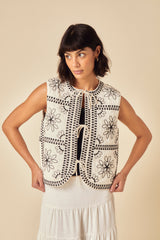 White Floral Embroidered Gilet