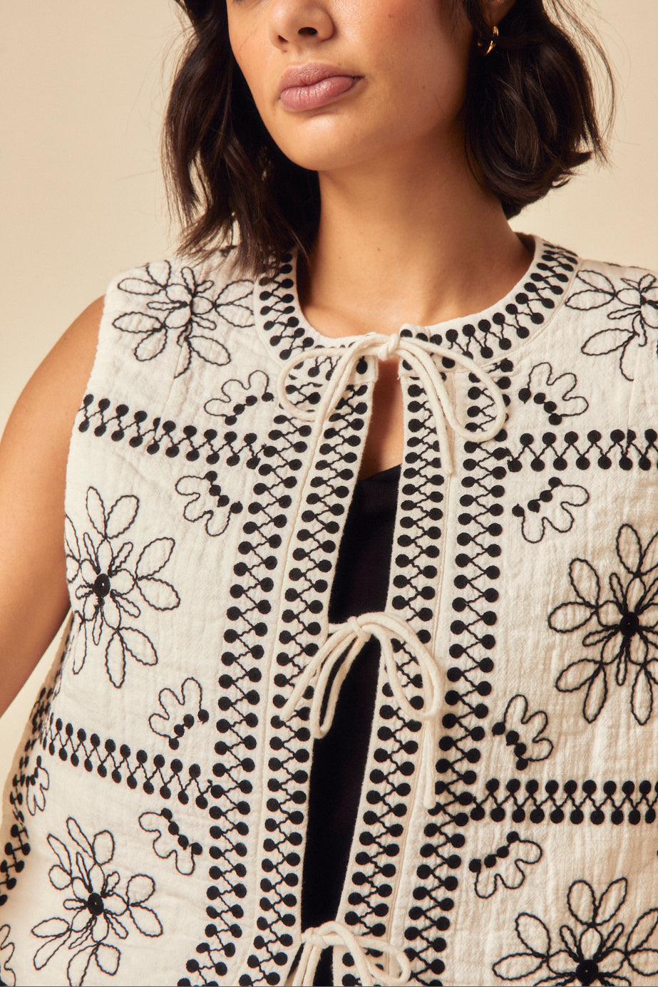 White Floral Embroidered Gilet