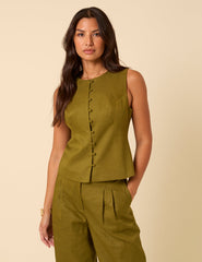 Green Crew Neck Tailored Waistcoat