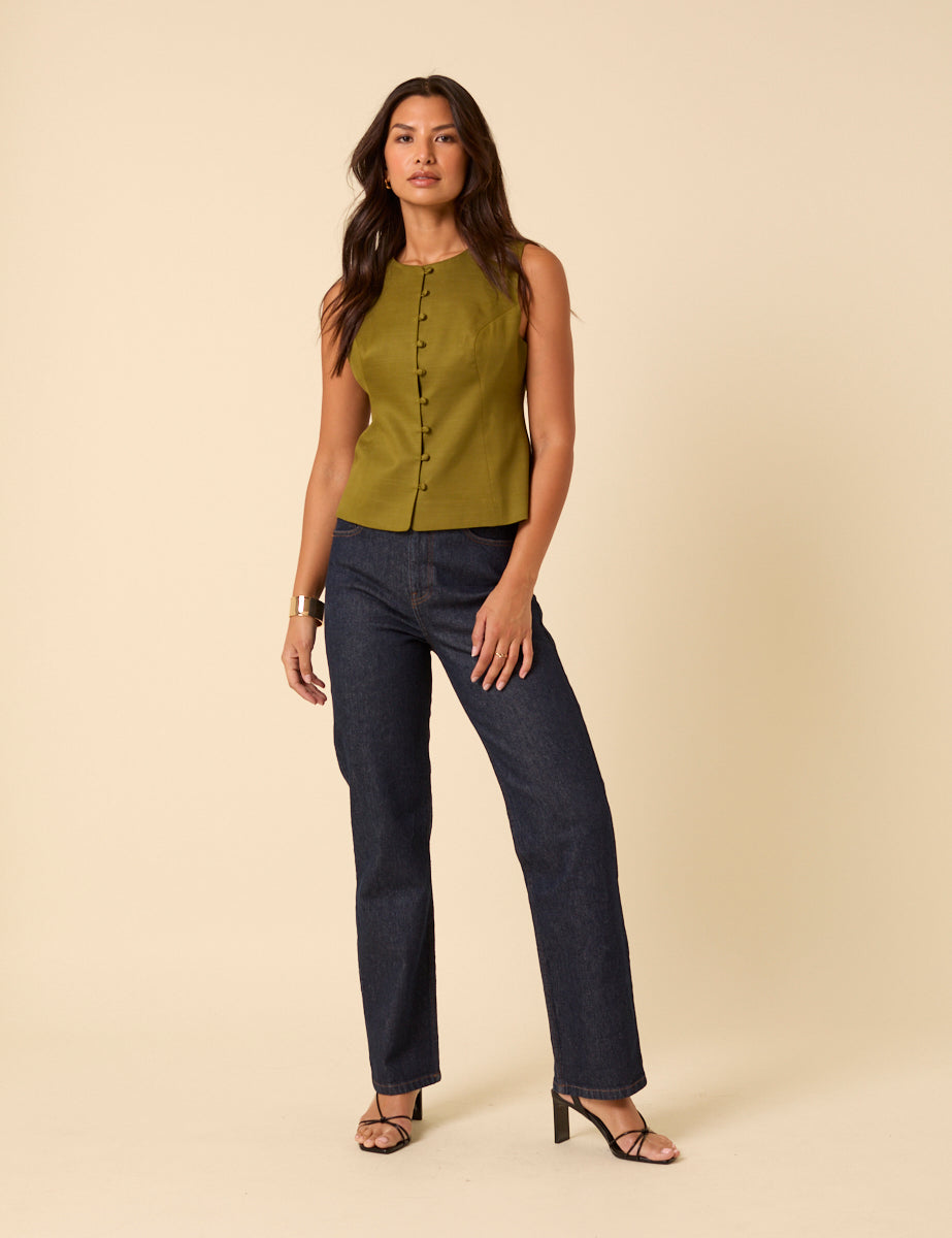 Green Crew Neck Tailored Waistcoat