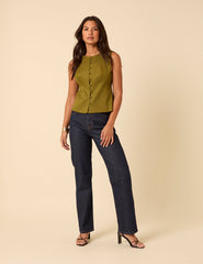 Green Crew Neck Tailored Waistcoat