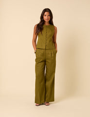 Green Crew Neck Tailored Waistcoat