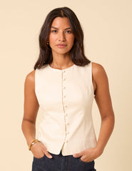 White Crew Neck Tailored Waistcoat