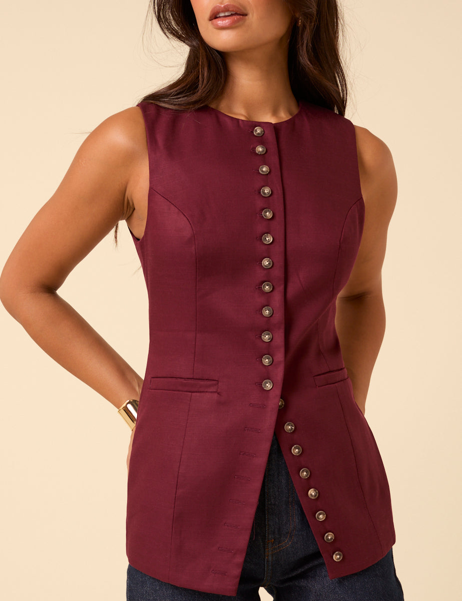 Burgundy Longline Waistcoat