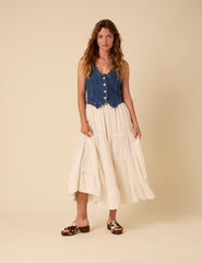 Blue Denim Scallop Trim Waistcoat