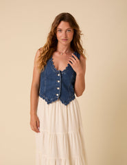 Blue Denim Scallop Trim Waistcoat