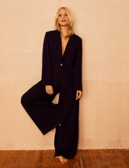 Poppy Delevingne Navy Pinstripe Cara Blazer