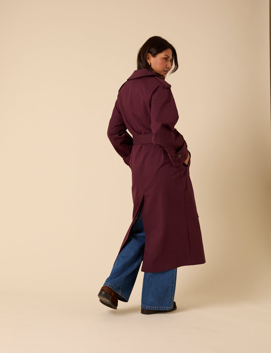 Burgundy Double Breasted Trench Coat