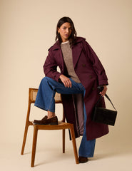 Burgundy Double Breasted Trench Coat