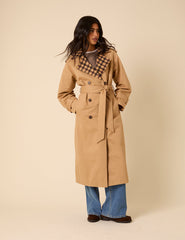 Camel Check Trim Trench Coat