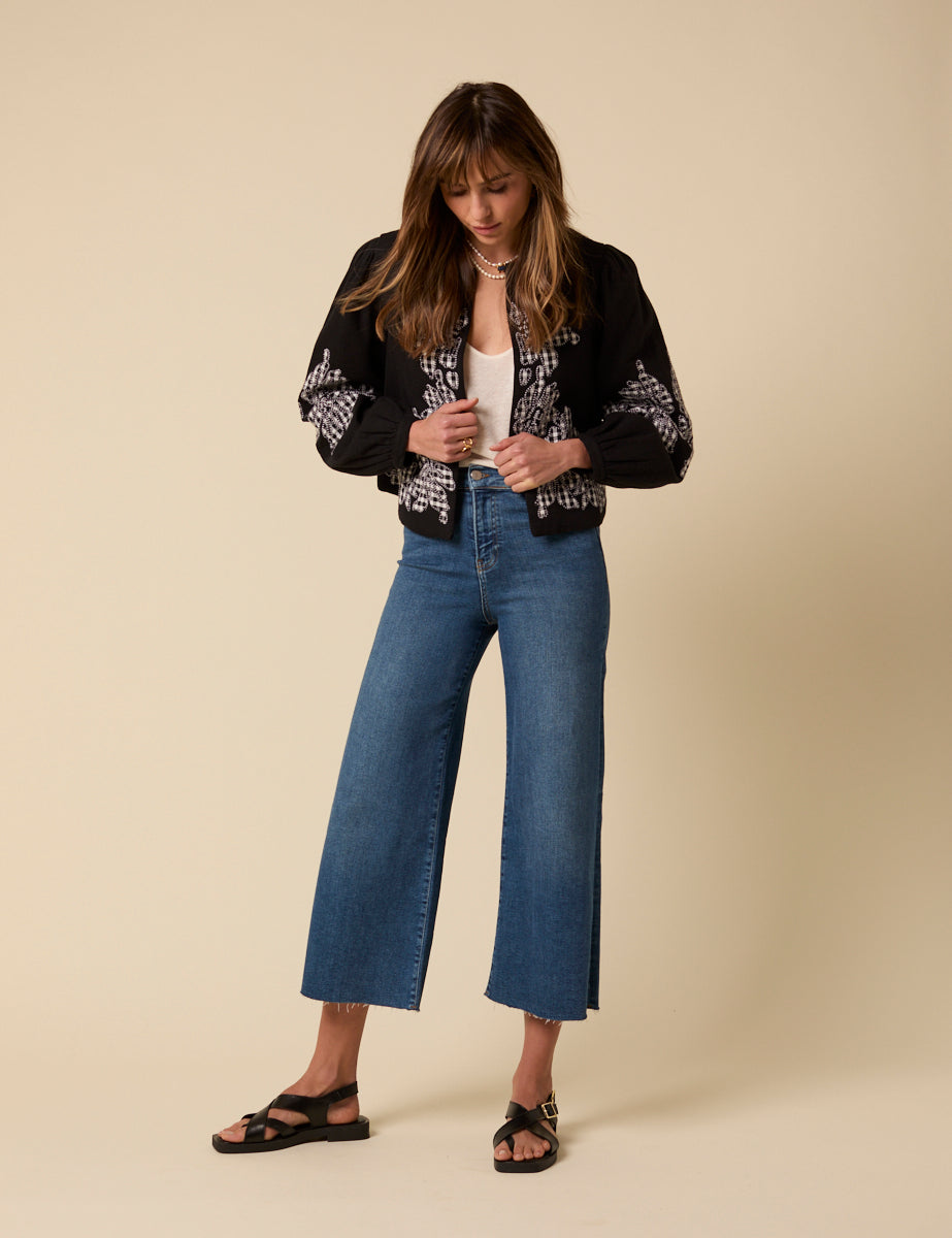 Black Floral Gingham Detail Jacket