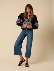 Black Floral Gingham Detail Jacket