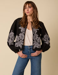 Black Floral Gingham Detail Jacket