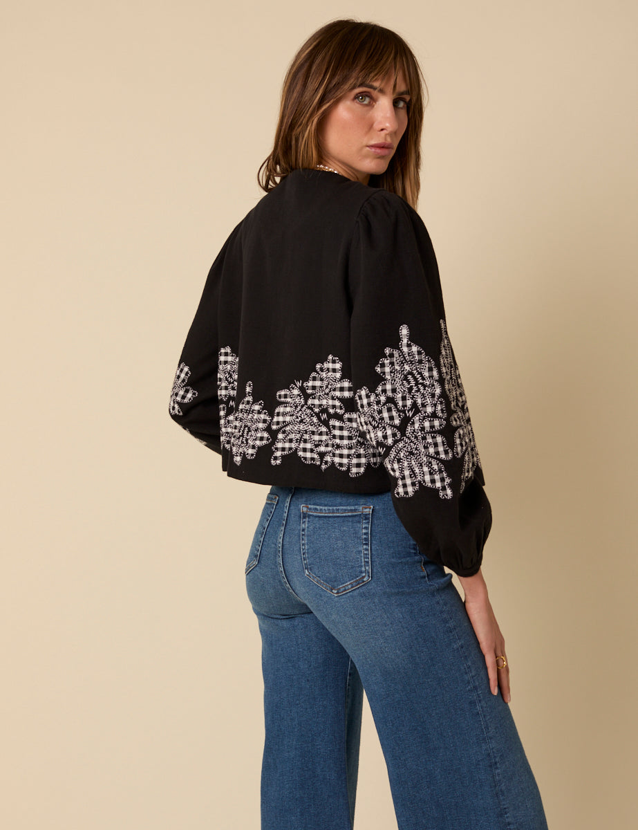 Black Floral Gingham Detail Jacket