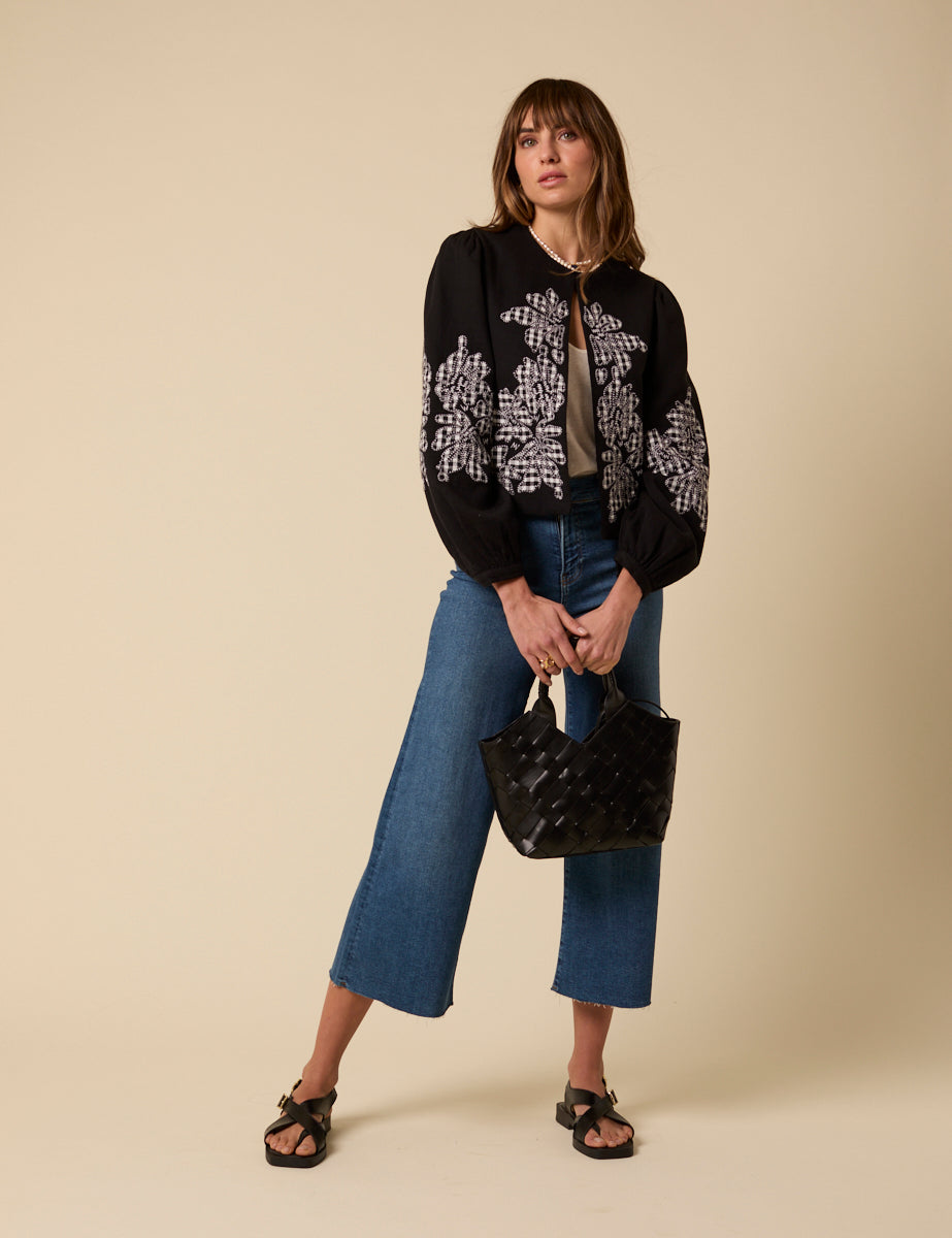 Black Floral Gingham Detail Jacket