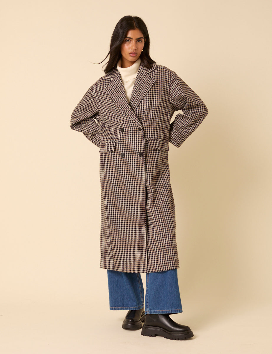 Black And Brown Houndstooth Relaxed Coat