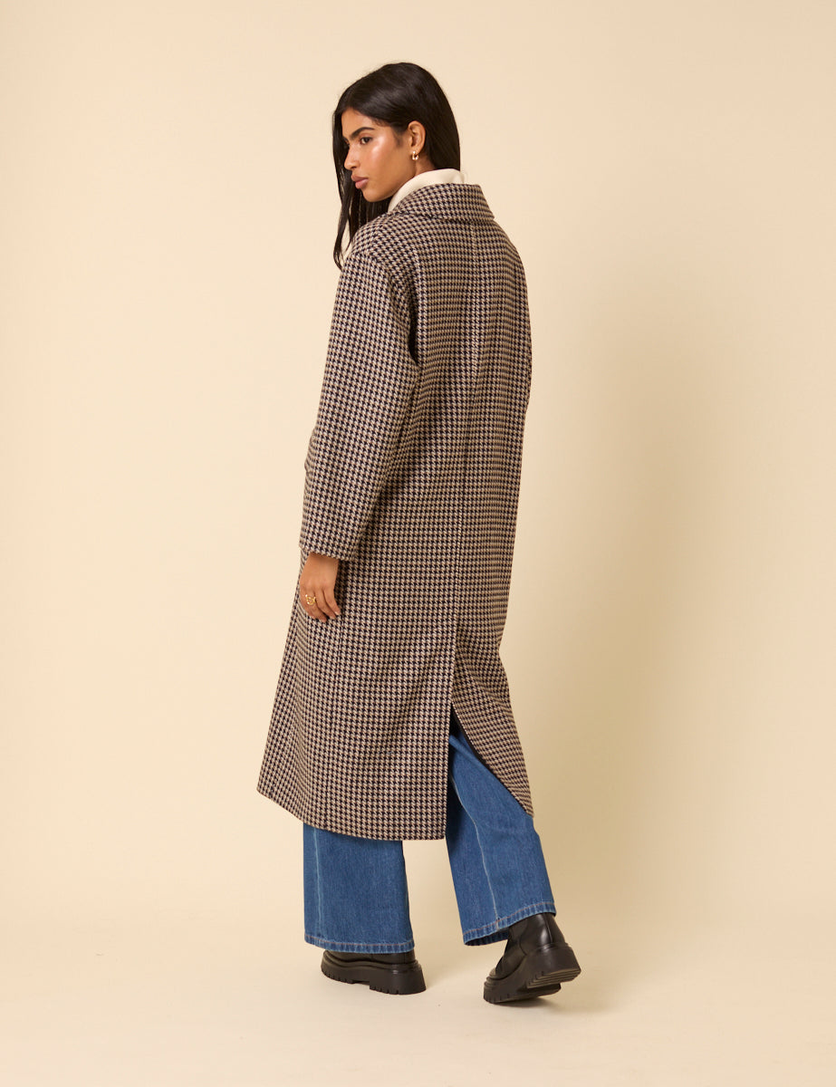 Black And Brown Houndstooth Relaxed Coat