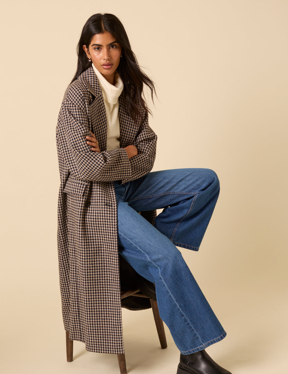 Black And Brown Houndstooth Relaxed Coat
