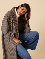 Black And Brown Houndstooth Relaxed Coat