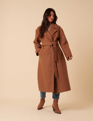 Camel Tie Belt Wrap Coat