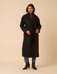 Black Tie Belt Wrap Coat