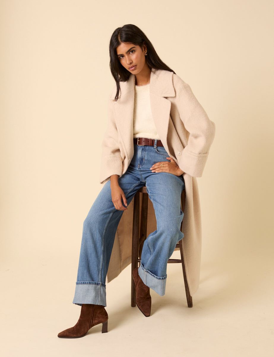 Cream Relaxed Brushed Coat