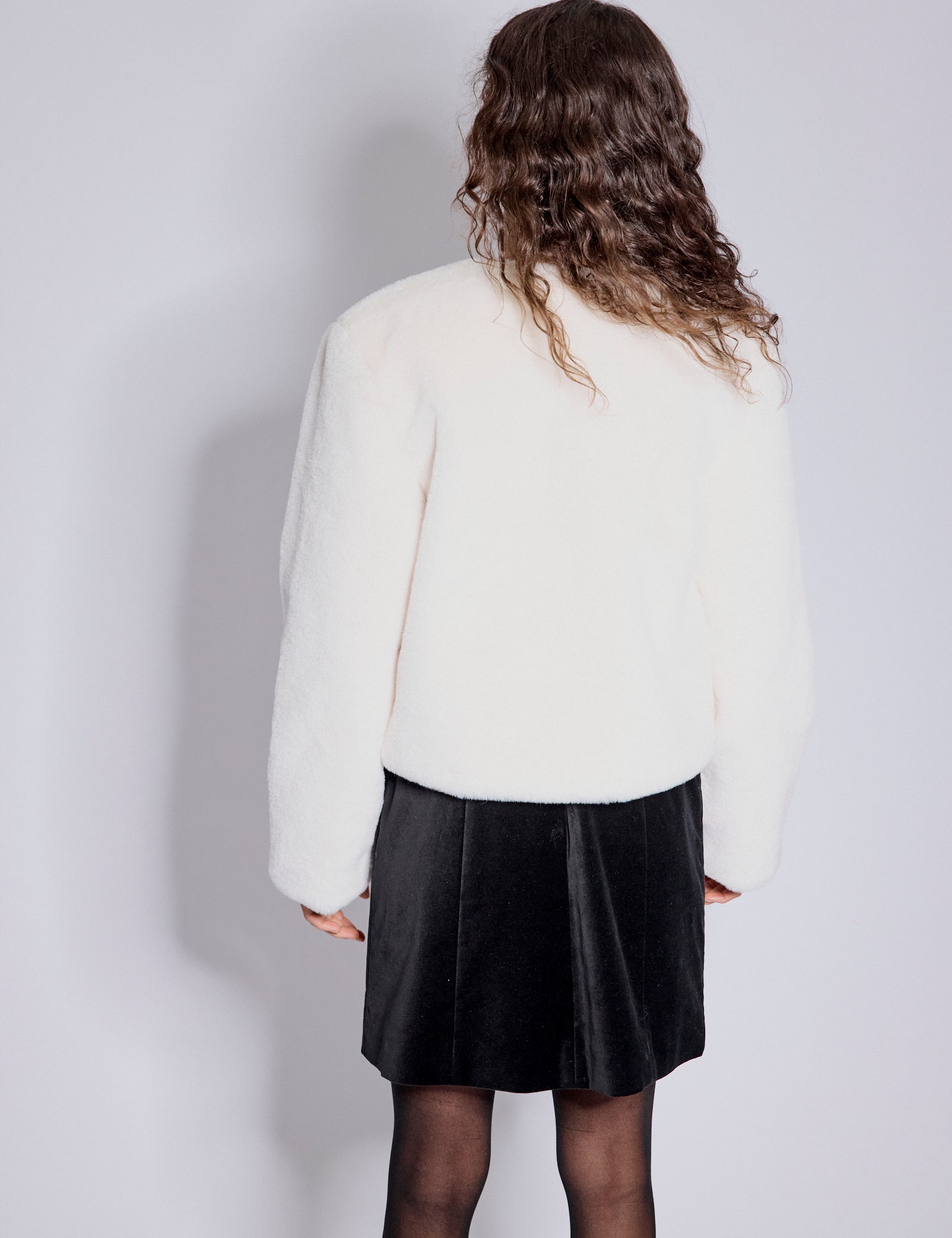 White Faux Fur Cropped Jacket