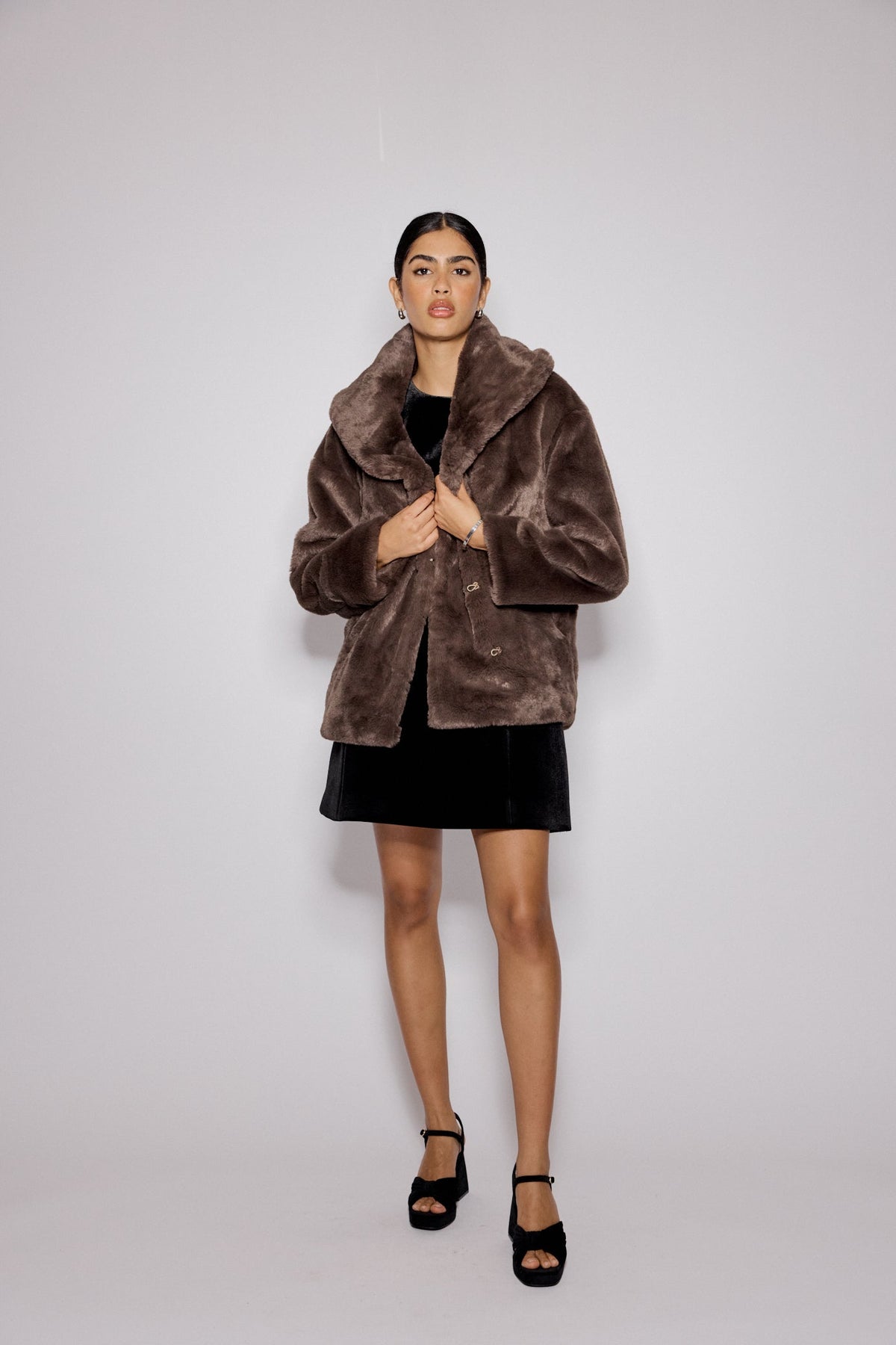 Brown Faux Fur Collared Jacket