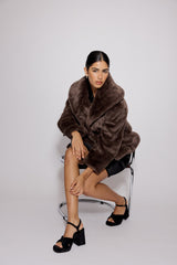 Brown Faux Fur Collared Jacket