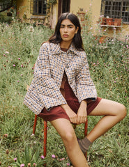 Beige Check Frill Quilted Jacket