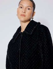 Black Velvet Quilted Collared Jacket