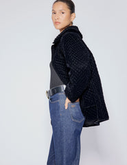 Black Velvet Quilted Collared Jacket