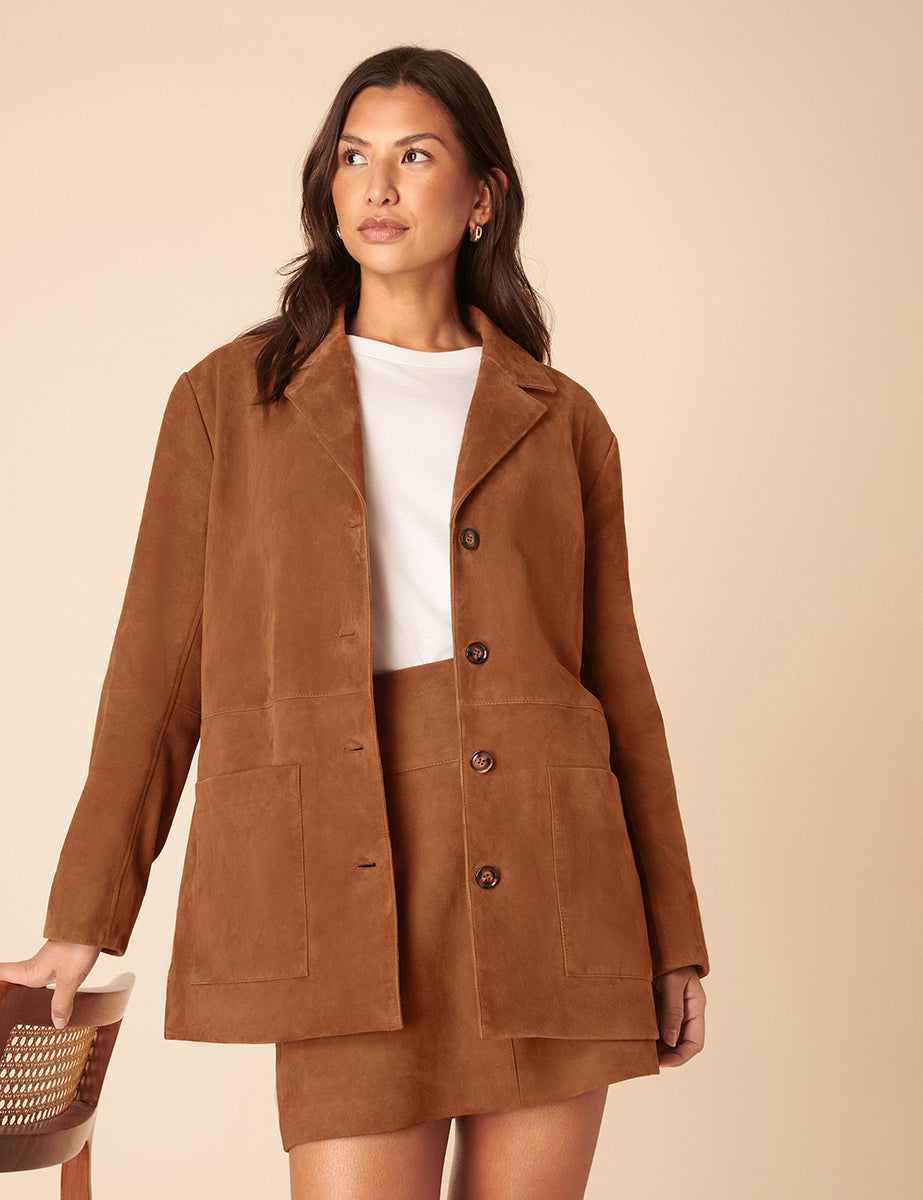 Brown Suede Blazer Jacket