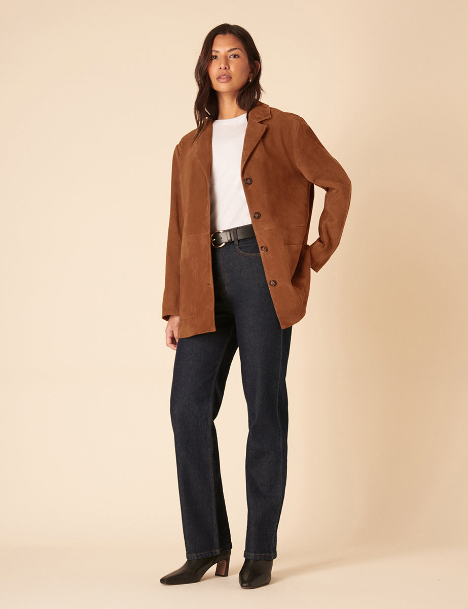 Brown Suede Blazer Jacket