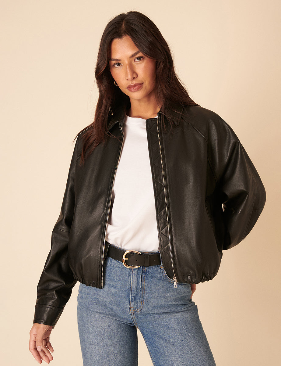 Black Leather Bomber Jacket