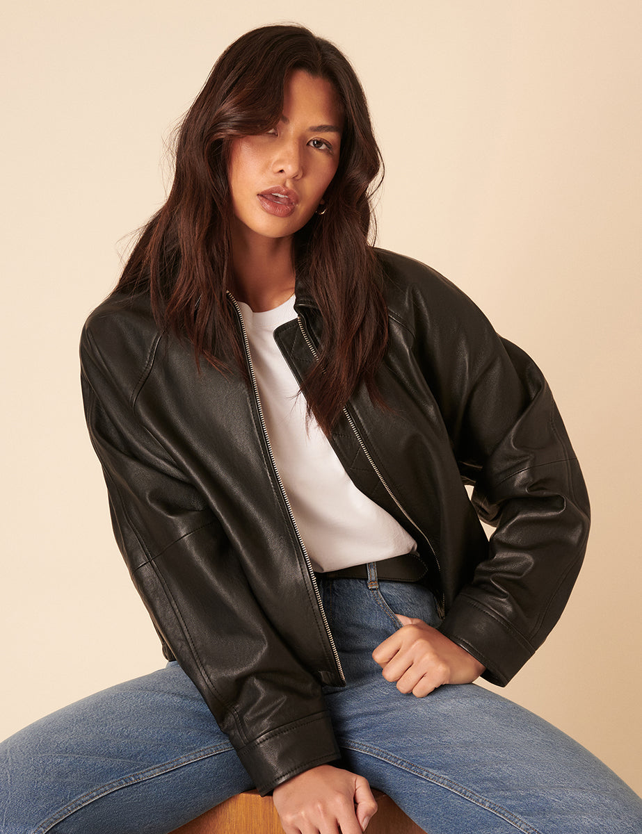 Black Leather Bomber Jacket