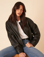 Black Leather Bomber Jacket