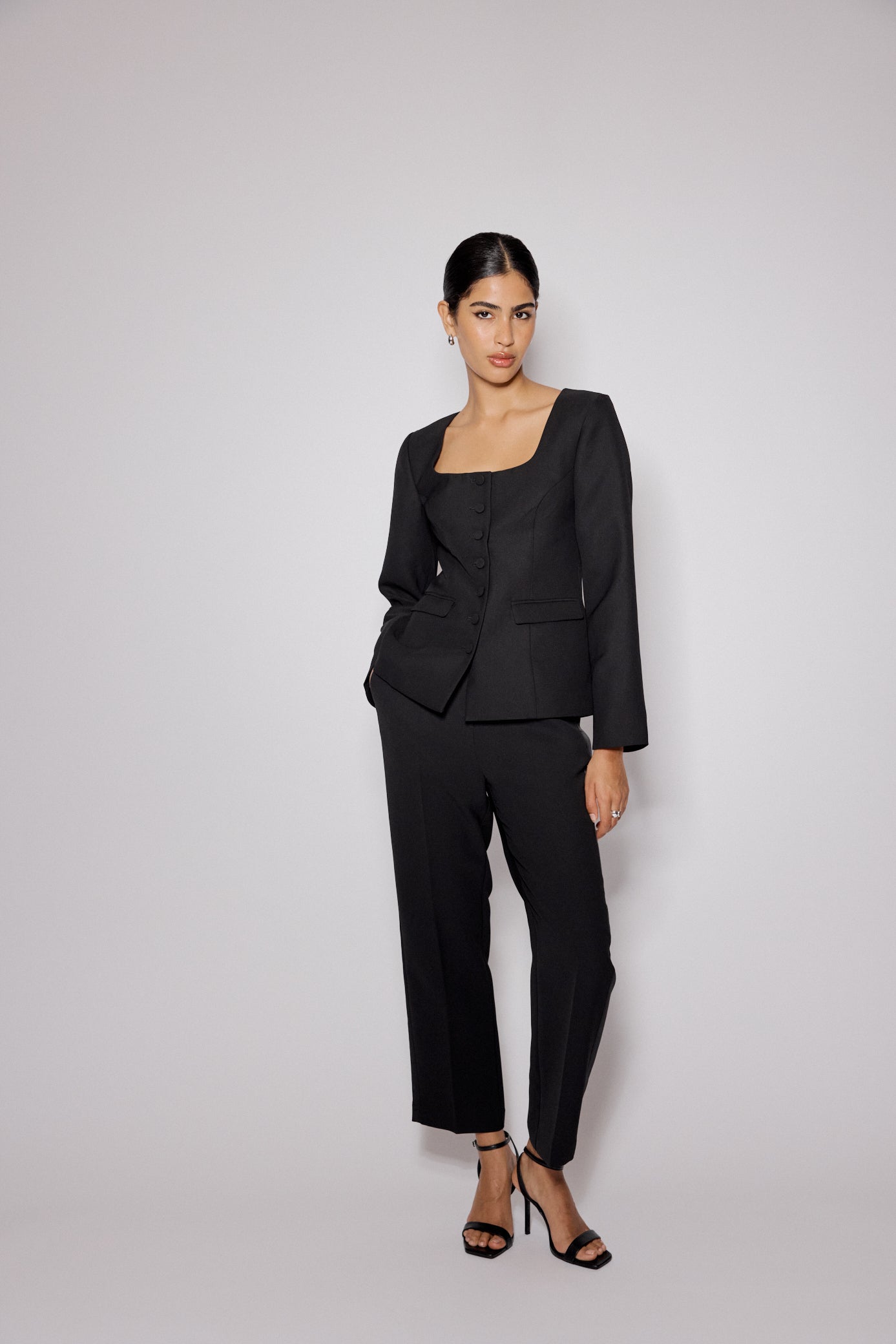 Black Square Neck Tailored Top