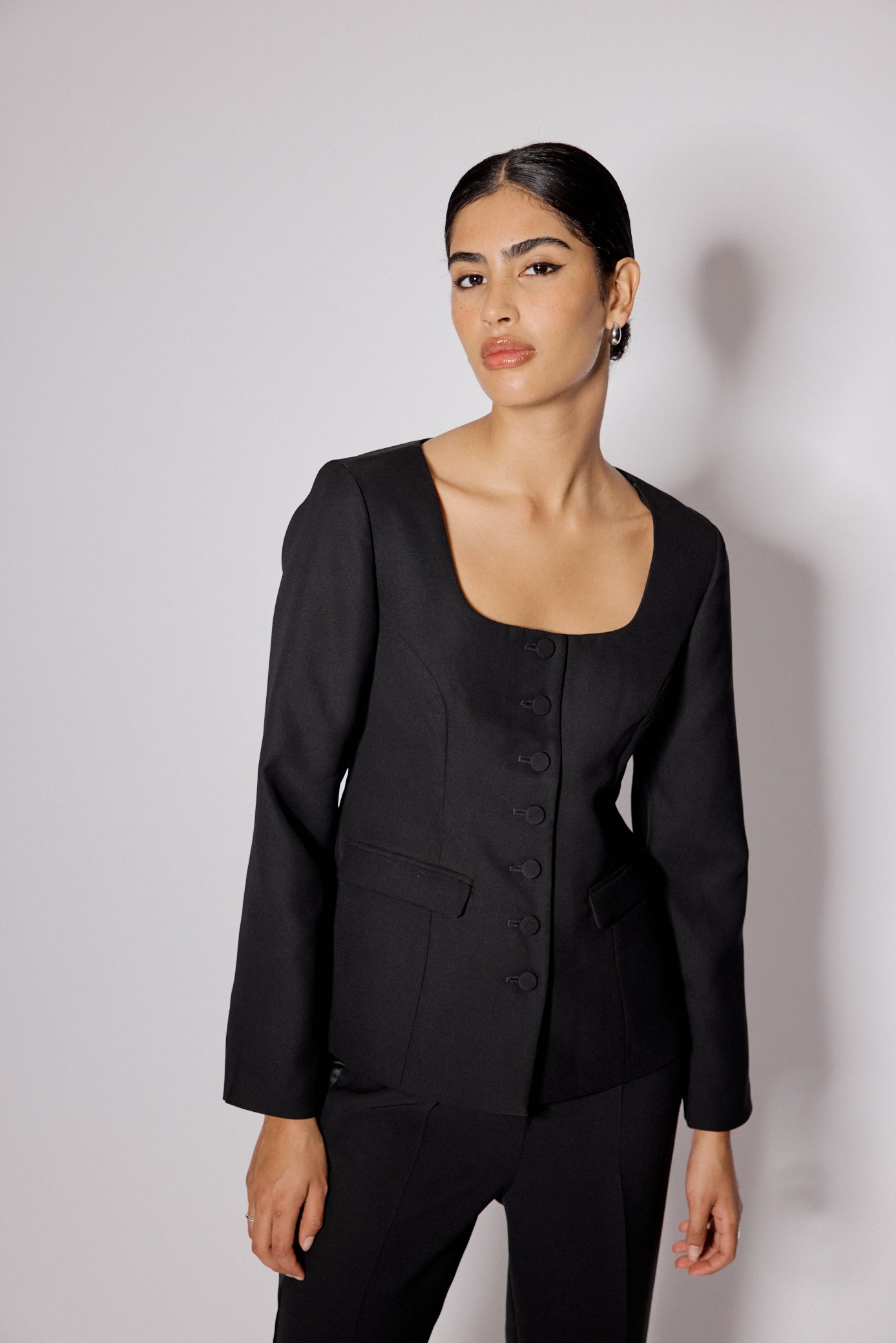 Black Square Neck Tailored Top