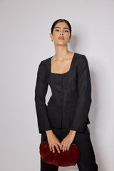 Black Square Neck Tailored Top