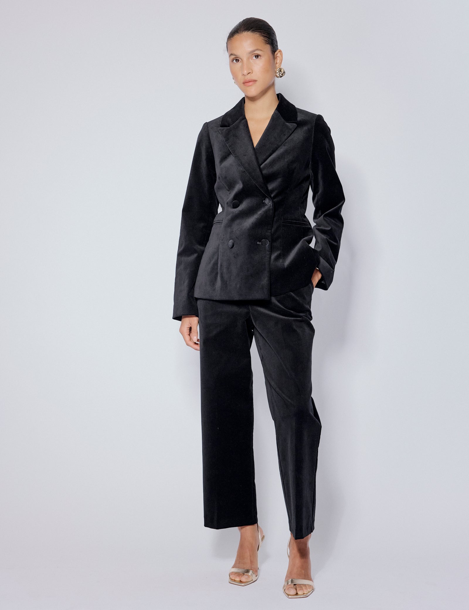 Black Velvet Double Breasted Blazer